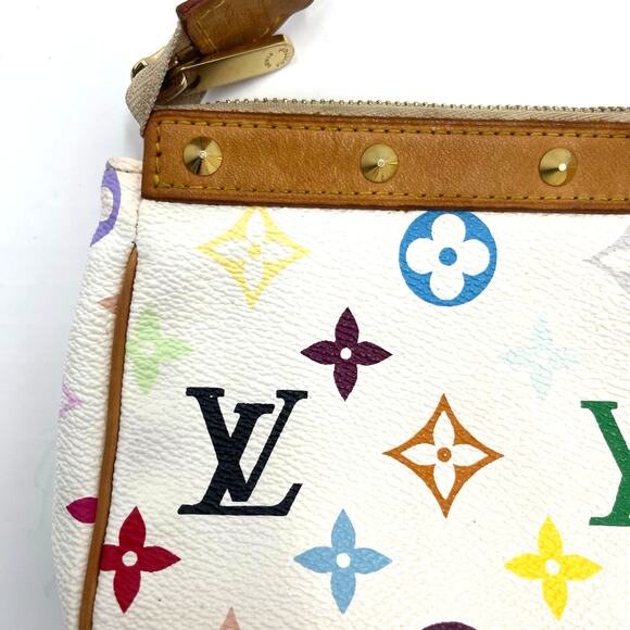 Louis Vuitton LV White Multicolor Logo Purse Bag Pouch w/Strap, Box and COA - Picture 2 of 16